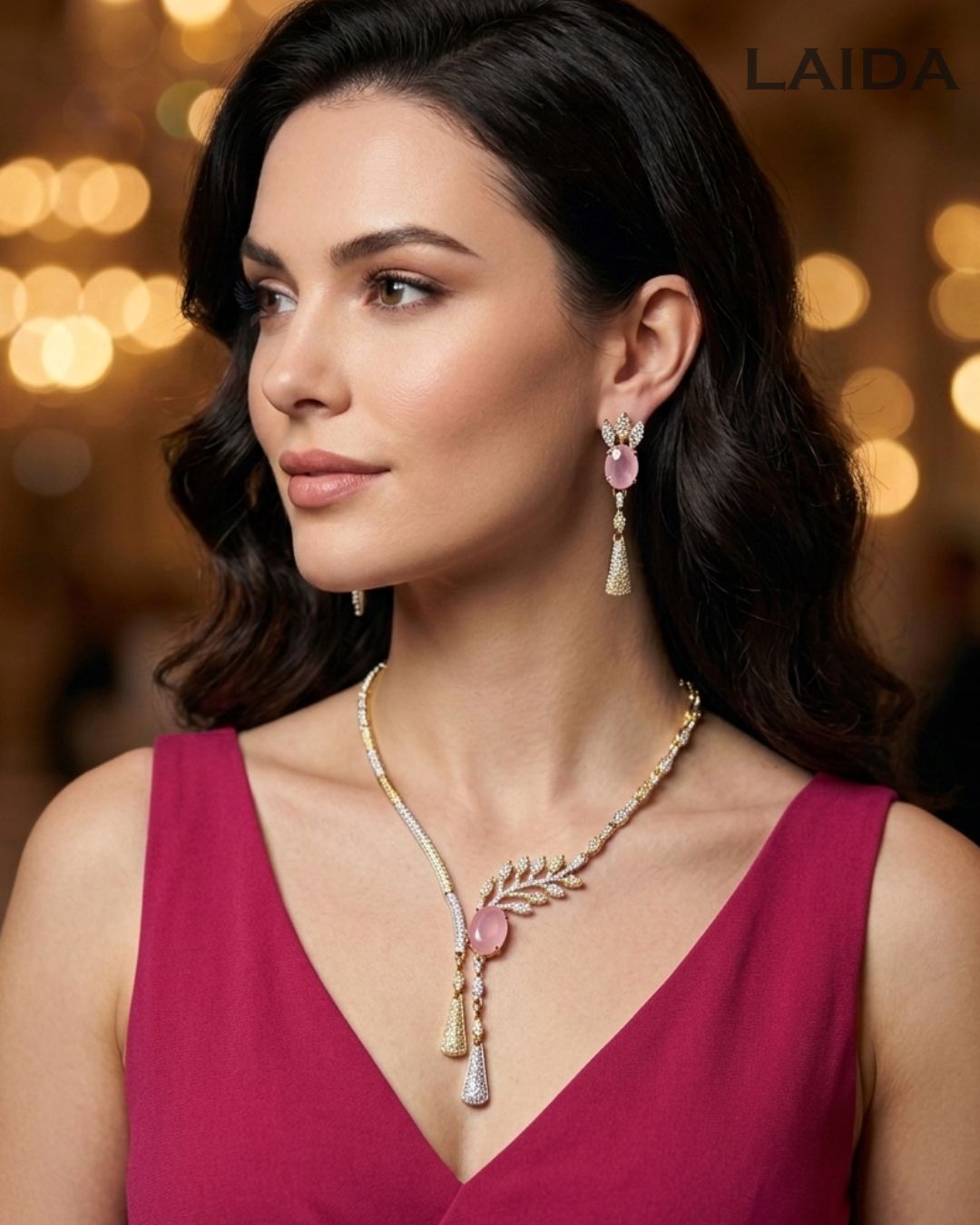 Zoe 18K Gold Plated American Diamond Necklace Set