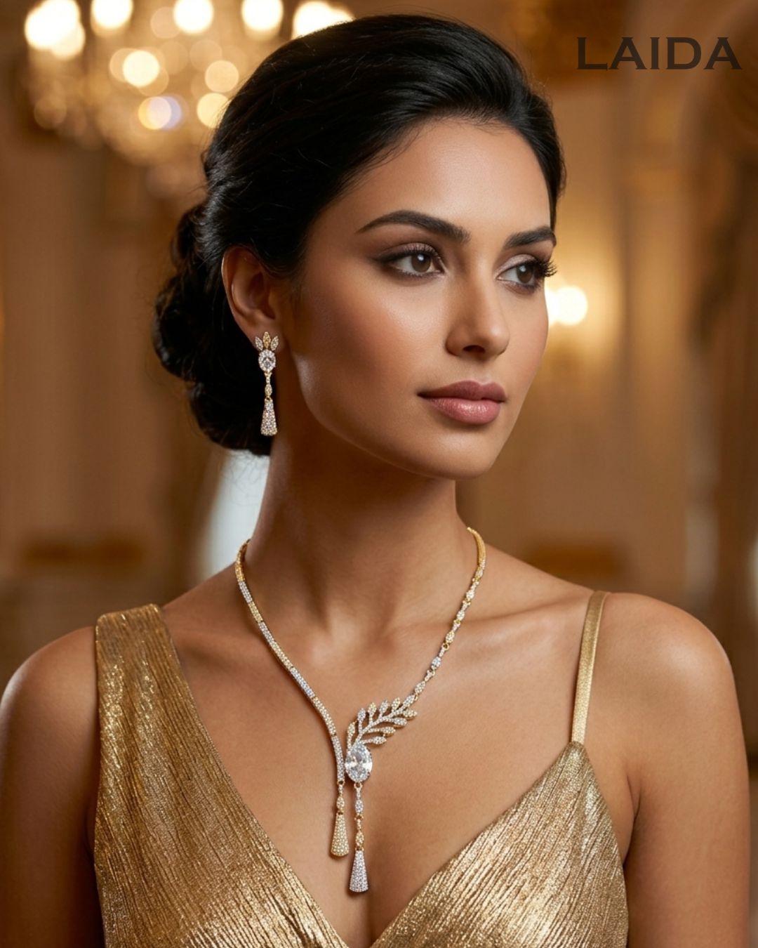 Zoe White 18K Gold Plated American Diamond Necklace Set