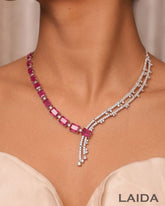 Sabrina Ruby Silver Statement American Diamond Necklace Set