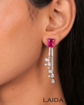 Sabrina Ruby Silver Statement American Diamond Necklace Set