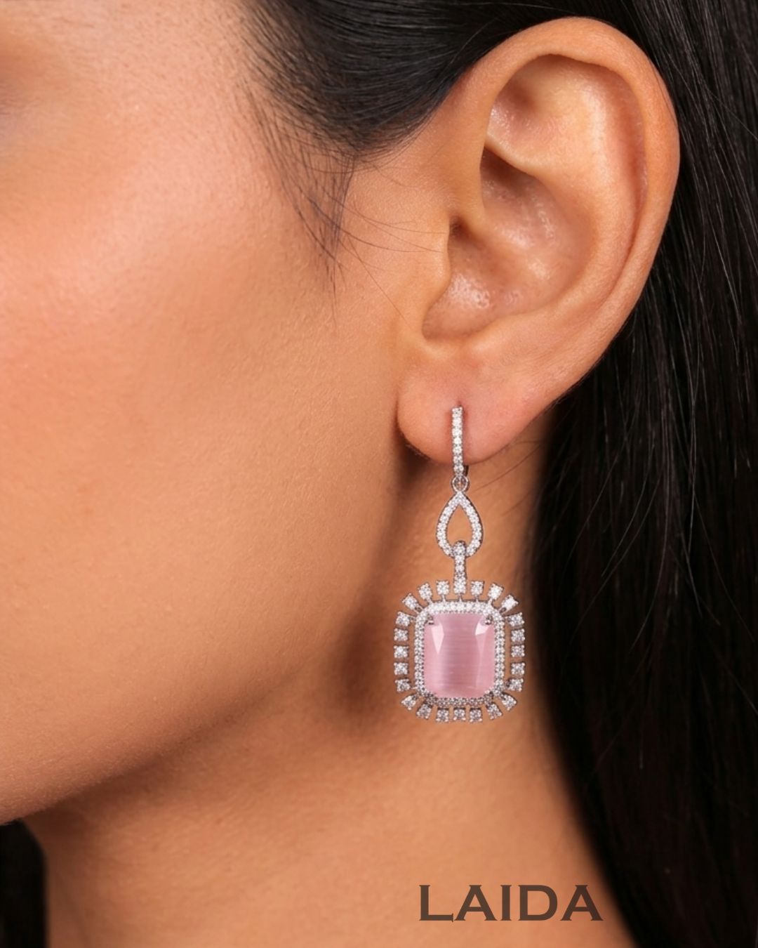 Amaia Pink Silver Statement American Diamond Necklace Set