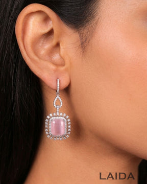 Amaia Pink Silver Statement American Diamond Necklace Set