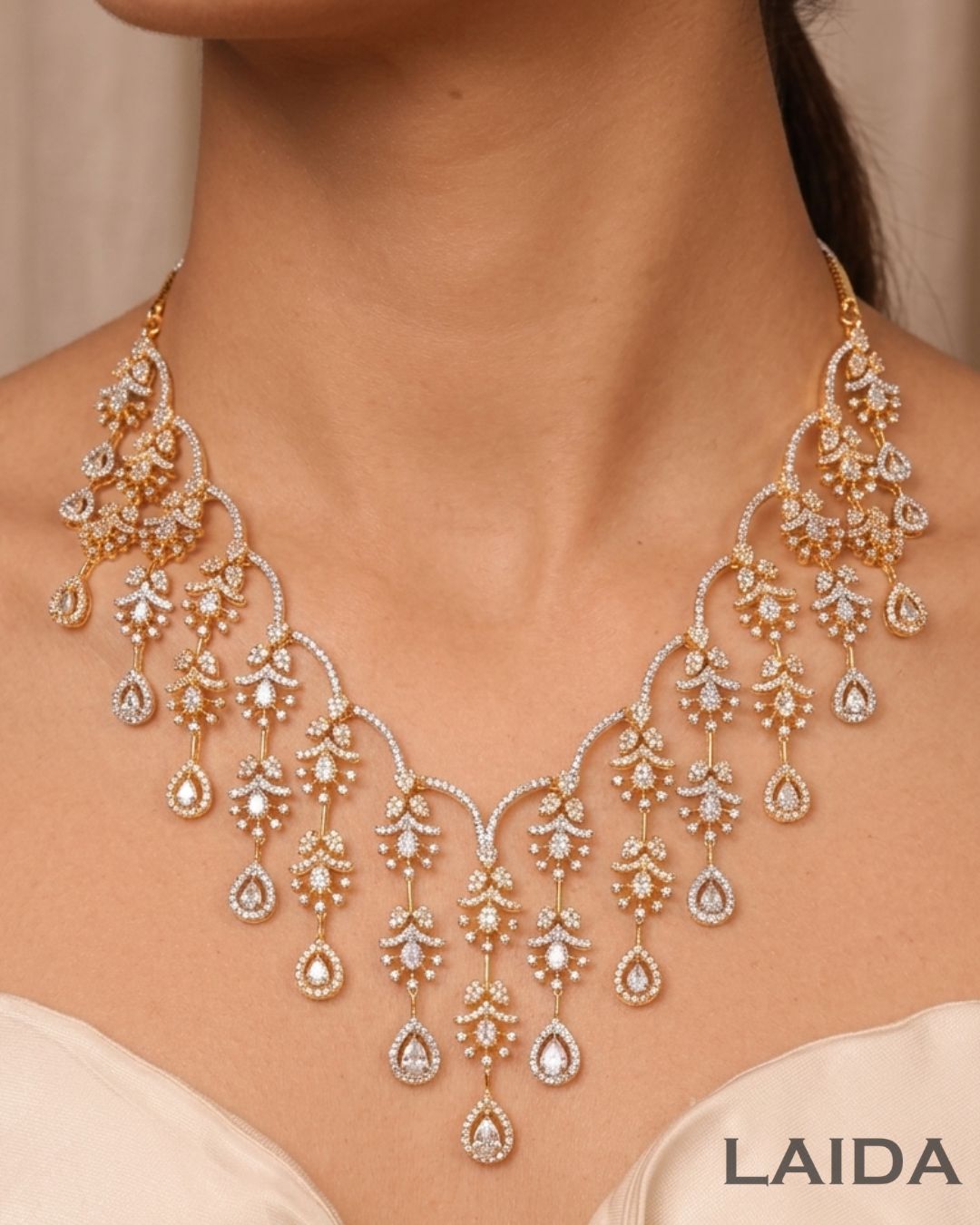 Cinderella 18K Gold Plated American Diamond Necklace Set