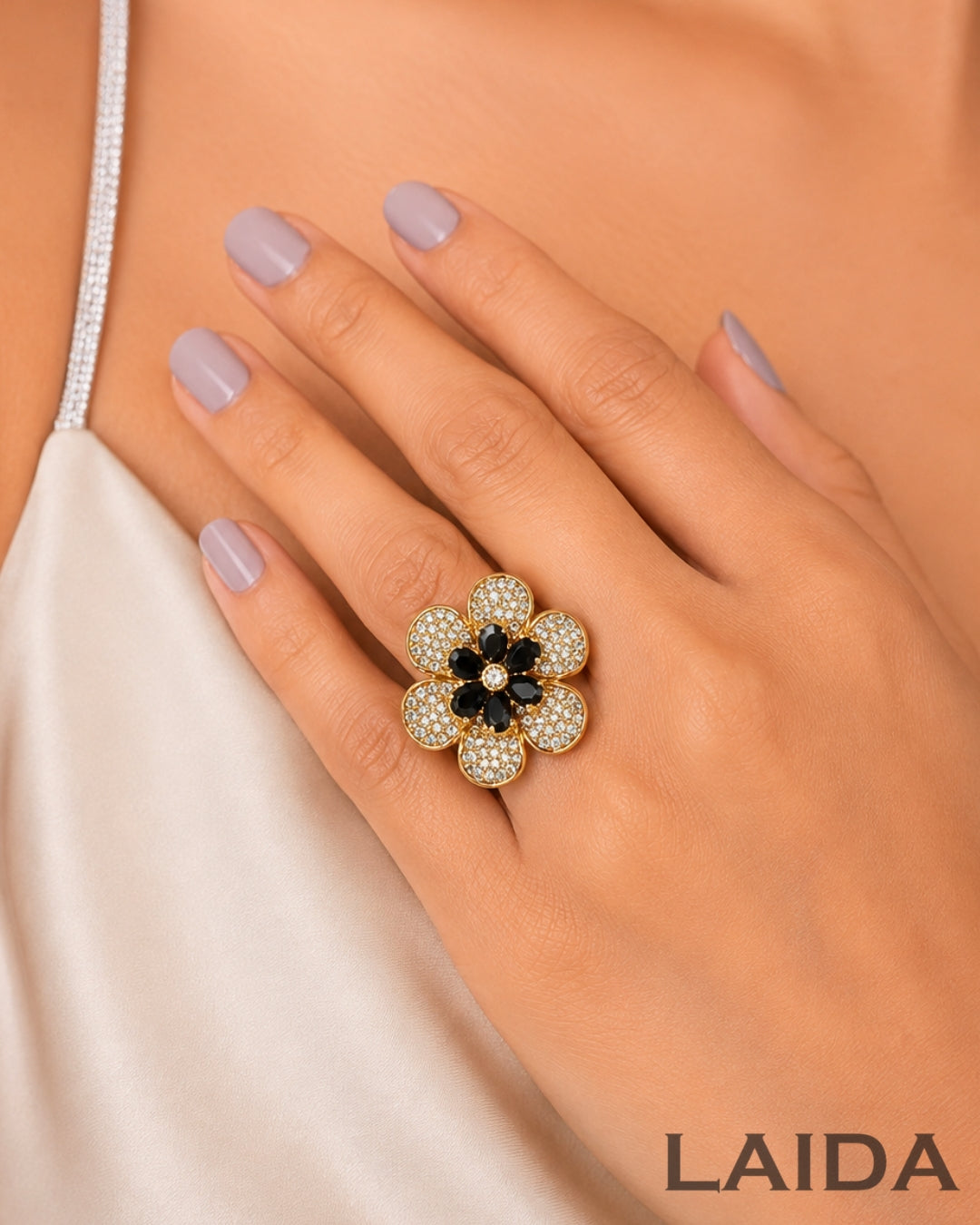 Flower American Diamond Adjustable Finger- Ring