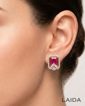 Noor Ruby 18K Gold Plated American Diamond Pendant Set