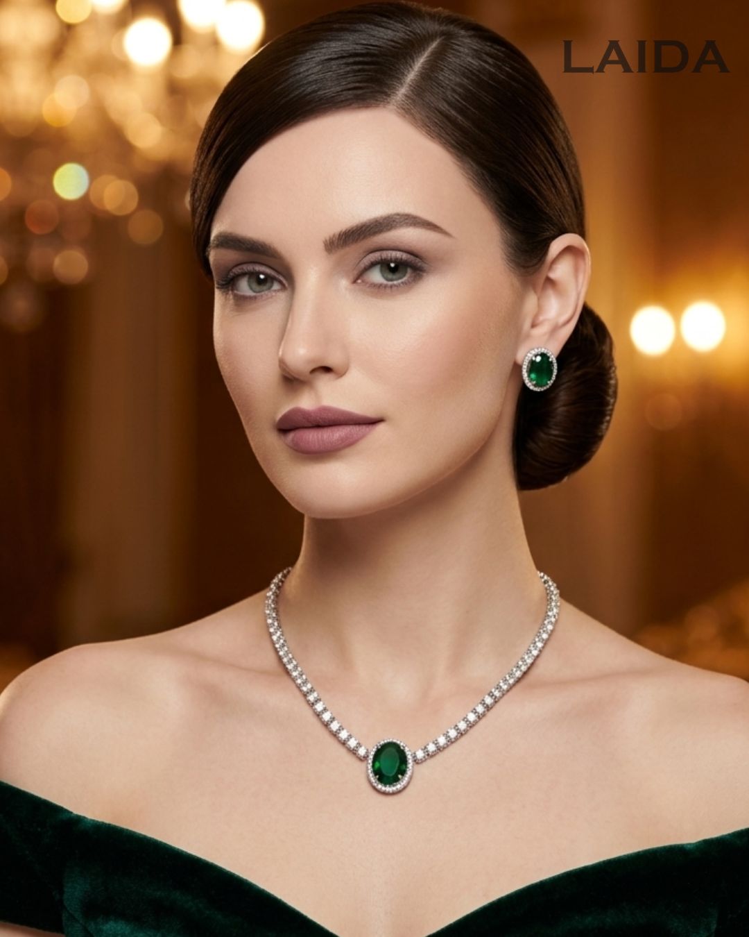 Ashley Mint Green AD Necklace Set