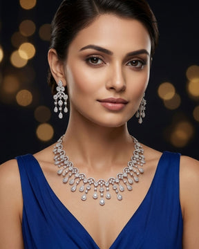 Silver Statement American Diamond Necklace Set