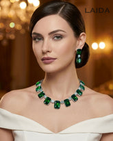 Statement Emerald Green American Diamond Necklace Set