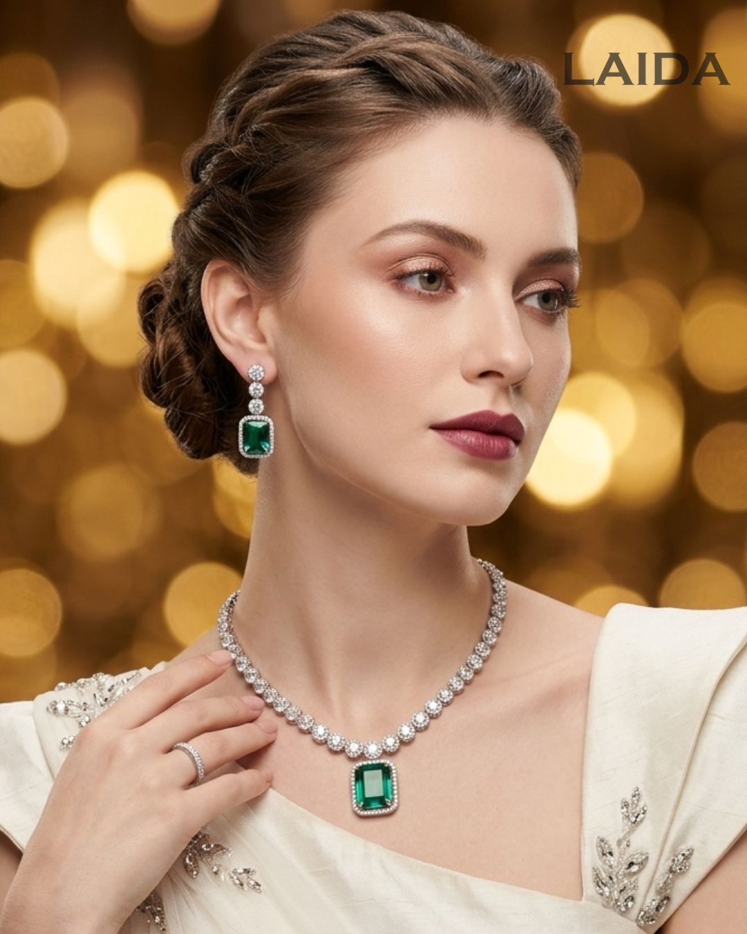 Emme Rama green American Diamond Jewellery Set