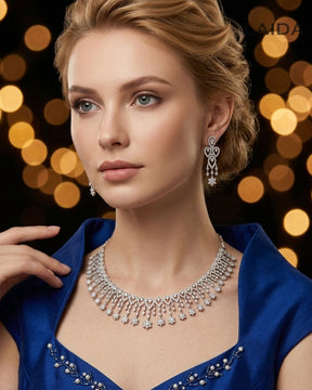 Valentina Silver American Diamond Necklace Set