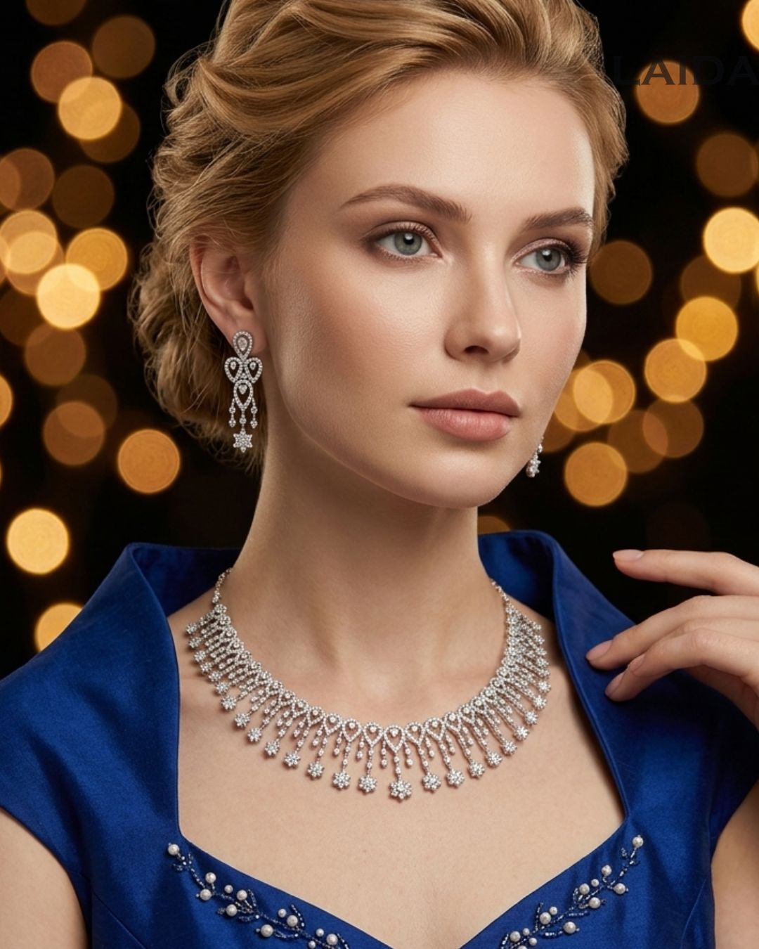 Valentina Silver American Diamond Necklace Set