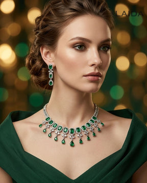 Celia Emerald Green CZ Designer Necklace Set