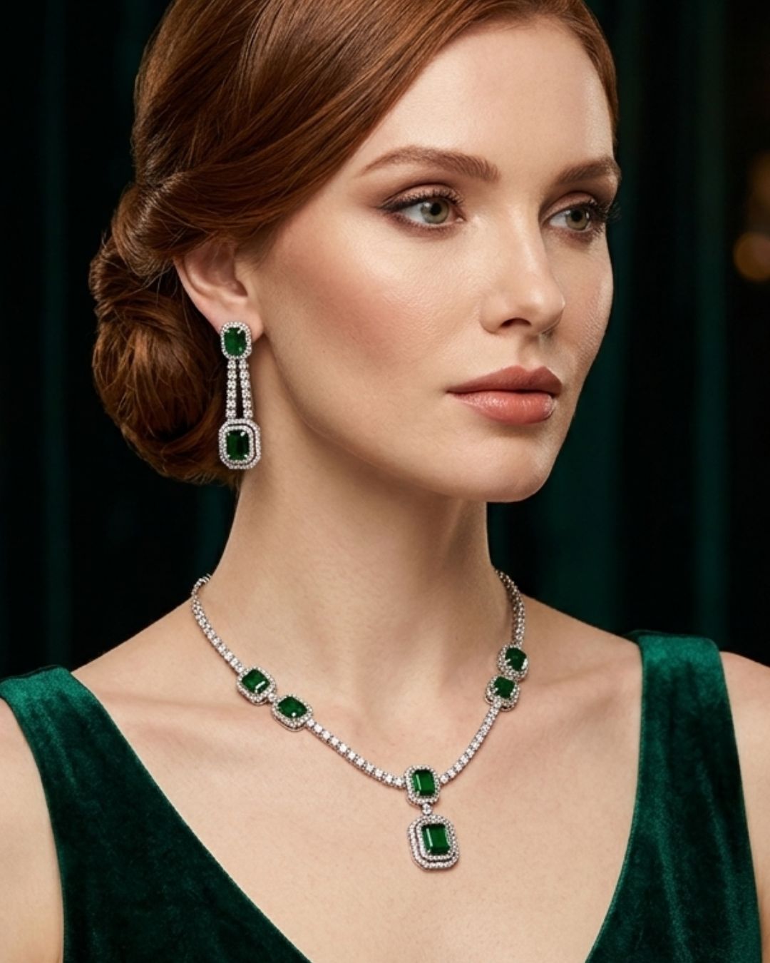 Alice Emerald CZ Designer Necklace Set