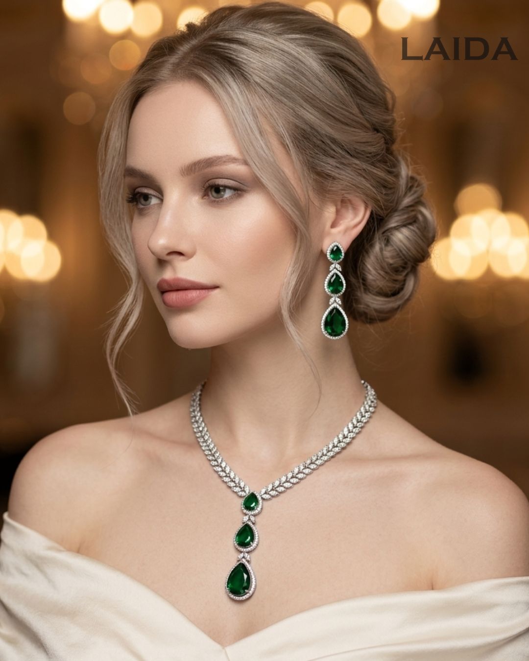 Rachel CZ Emerald Green Designer Necklace Set