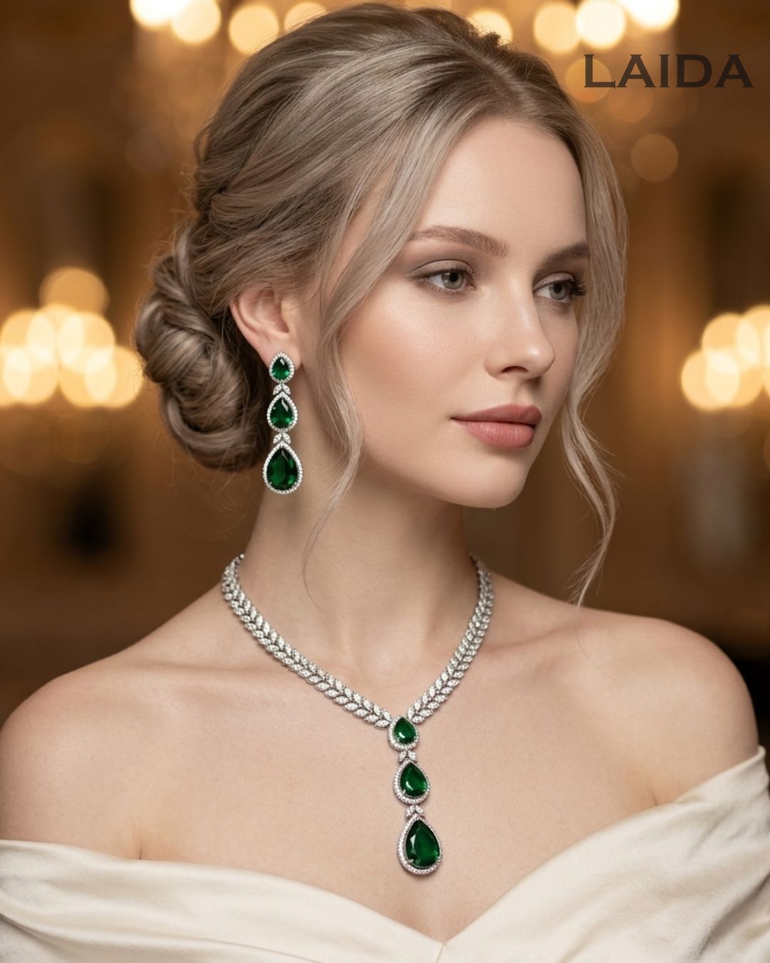 Rachel CZ Emerald Green Designer Necklace Set
