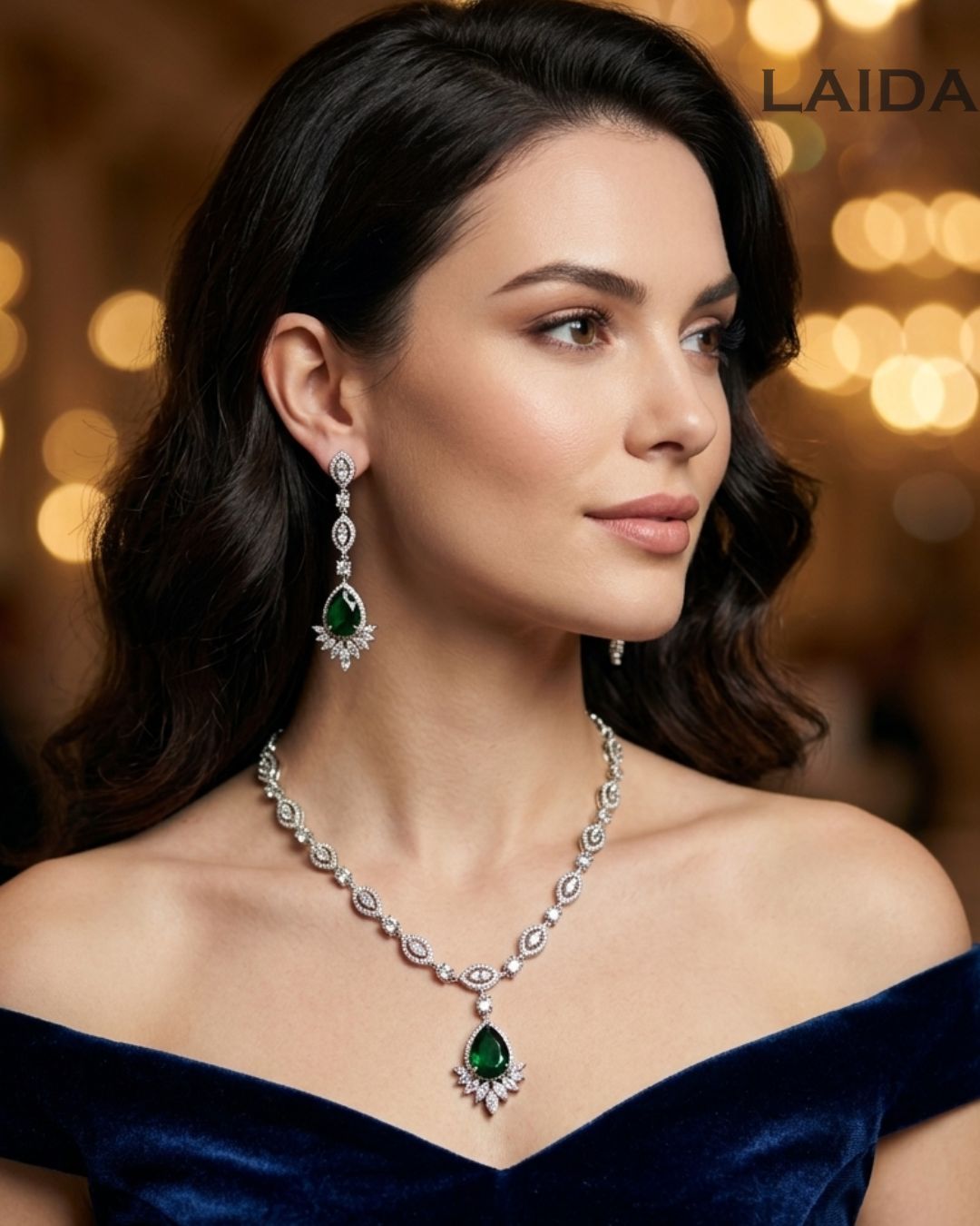 Vida CZ Emerald Green  Designer Neckalce Set