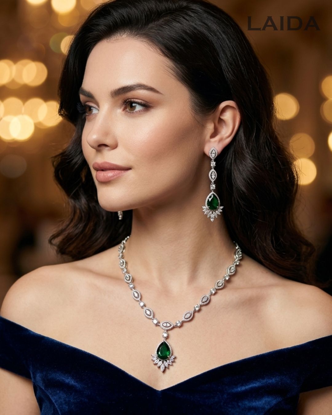 Vida CZ Emerald Green  Designer Neckalce Set