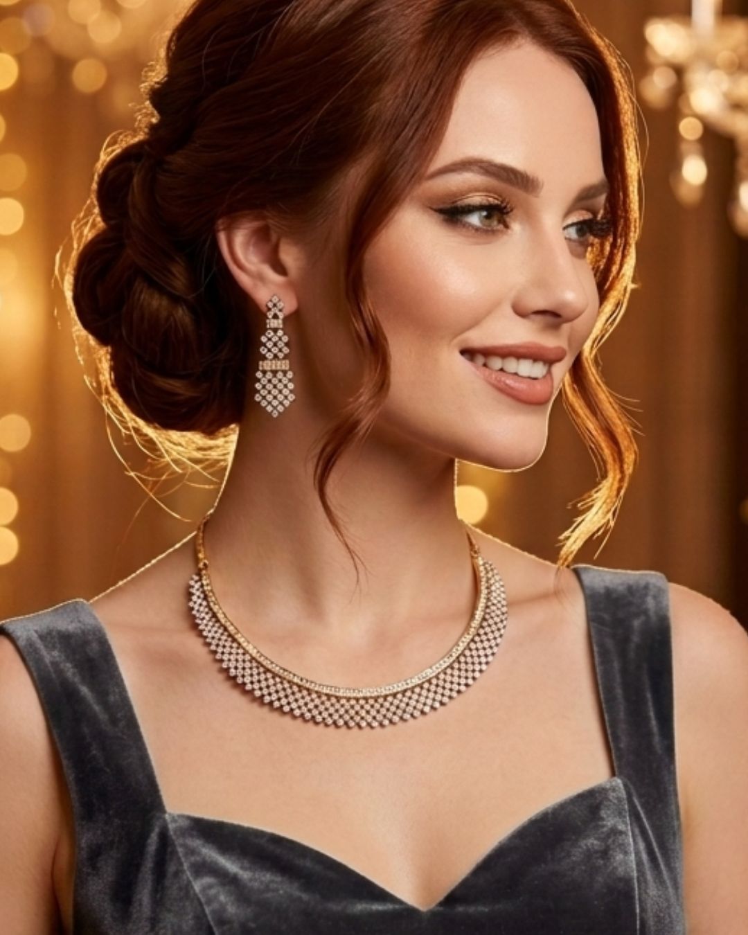 Aline 18K Gold Plated American Diamond Necklace Set