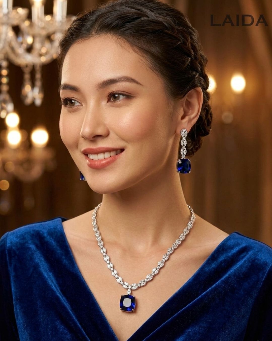 Kristy Sapphire Blue CZ Designer Neckalce Set