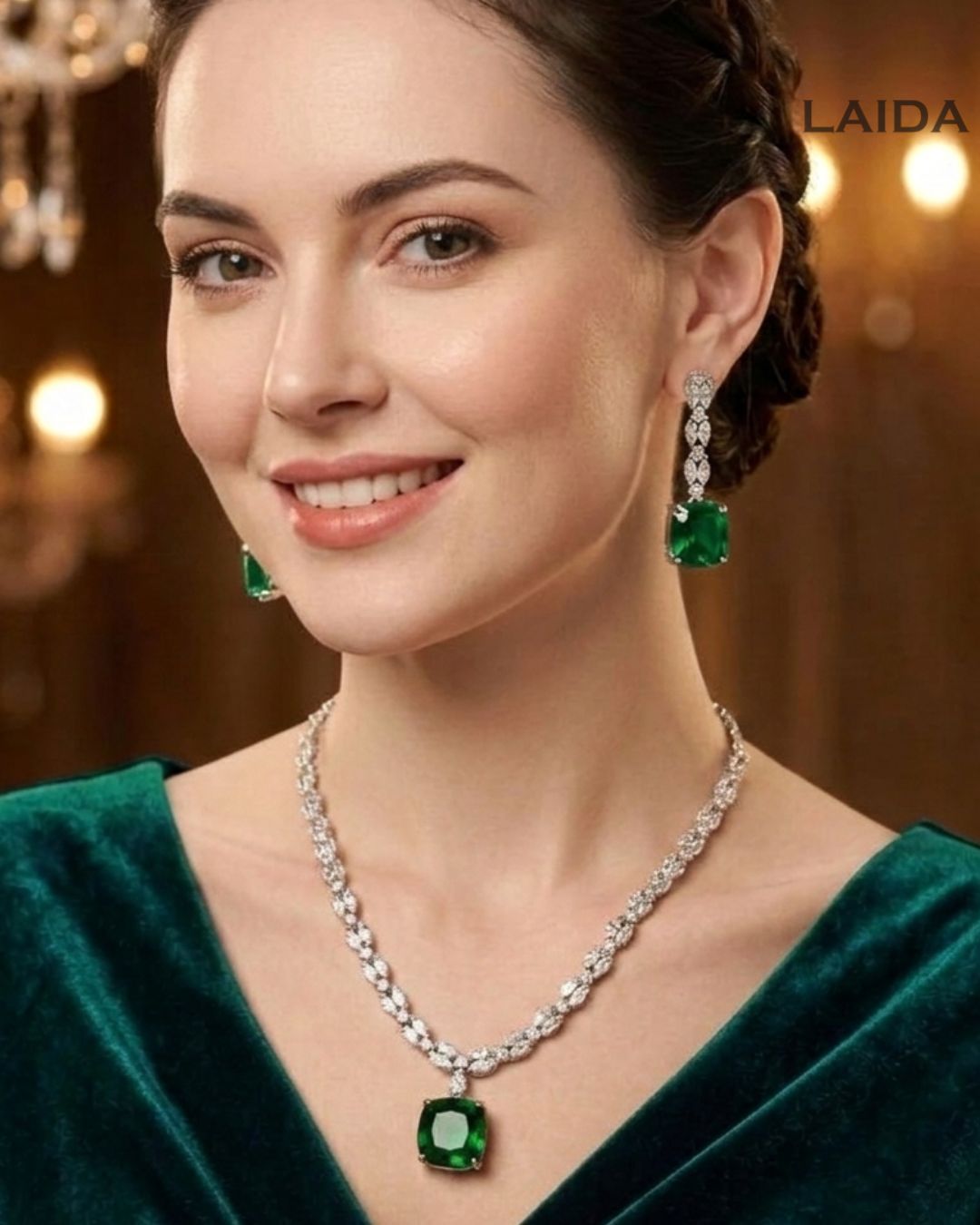 Kristy Emerald Green CZ Designer Neckalce Set