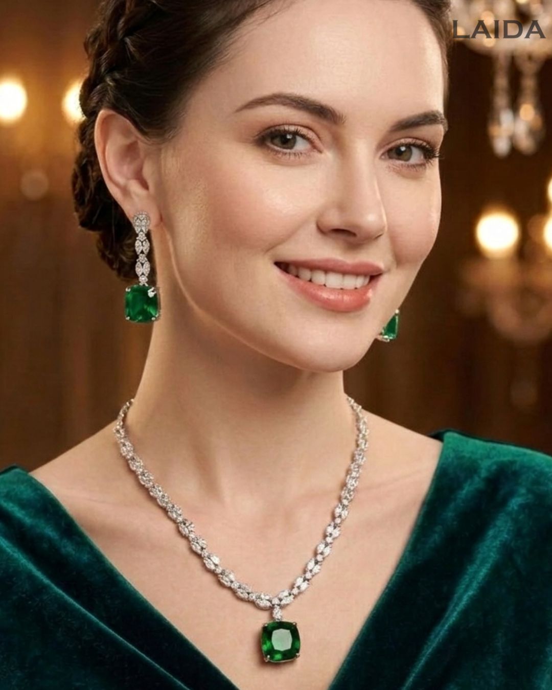 Kristy Emerald Green CZ Designer Neckalce Set