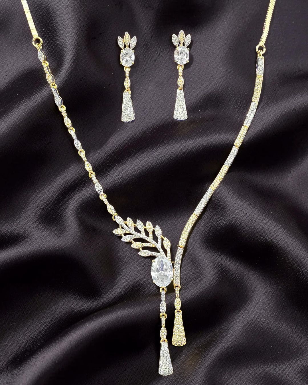 Zoe White 18K Gold Plated American Diamond Necklace Set