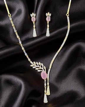 Zoe Pink 18K Gold Plated American Diamond Necklace Set