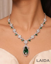 Emerald Green Floral Garden American Diamond Necklace Set