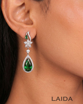 Emerald Green Floral Garden American Diamond Necklace Set