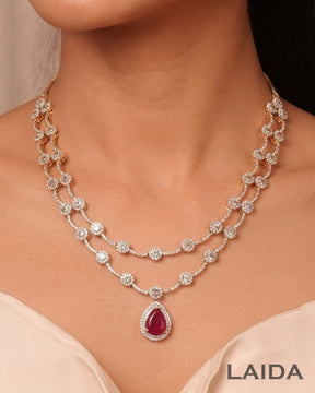Dorothy Two-layered Ruby American Diamond Necklace set
