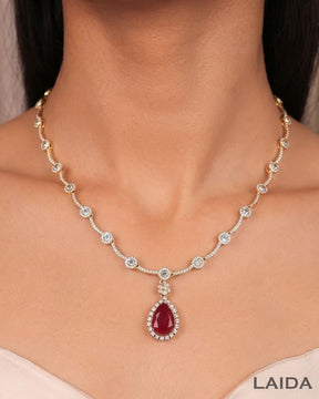 Dorothy Single -layered Ruby American Diamond Necklace set
