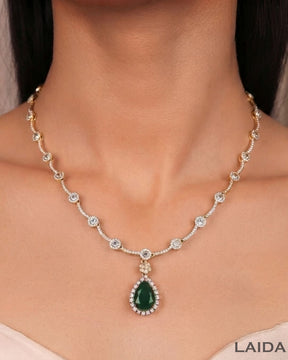 Dorothy Single -layered Emerald Green American Diamond Necklace set
