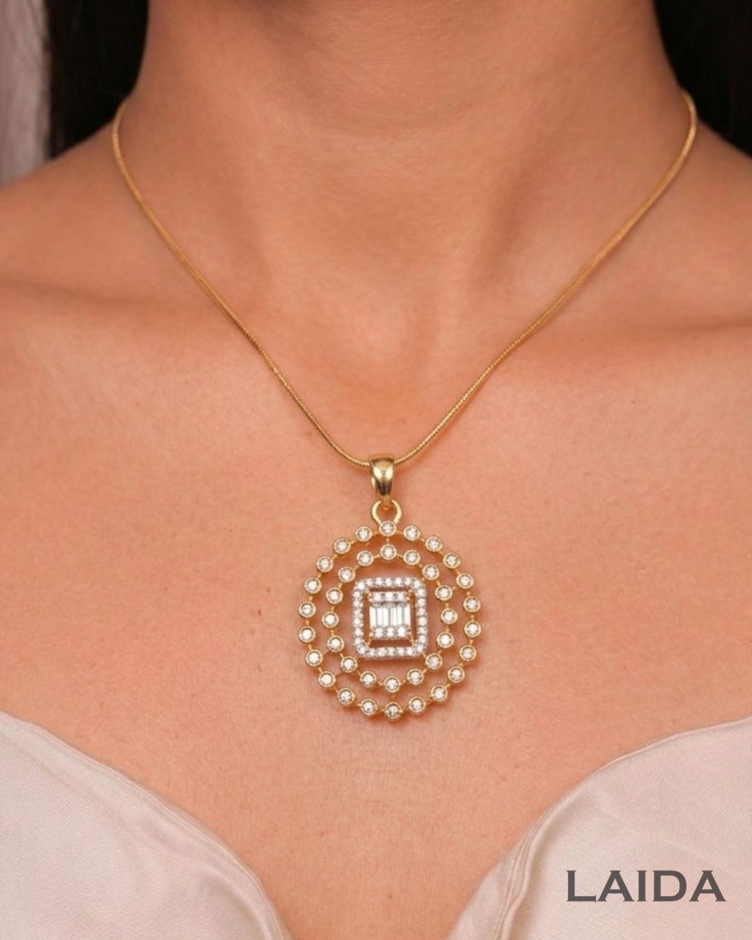 Heer 18K Gold Plated American Diamond Pendant Set