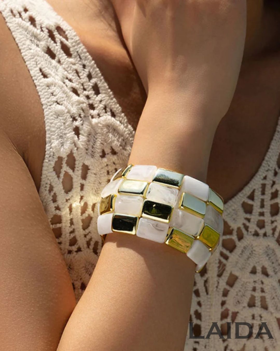 White Retro Acrylic square Patchwork Bracelet