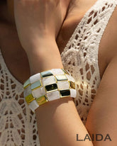 White Retro Acrylic square Patchwork Bracelet