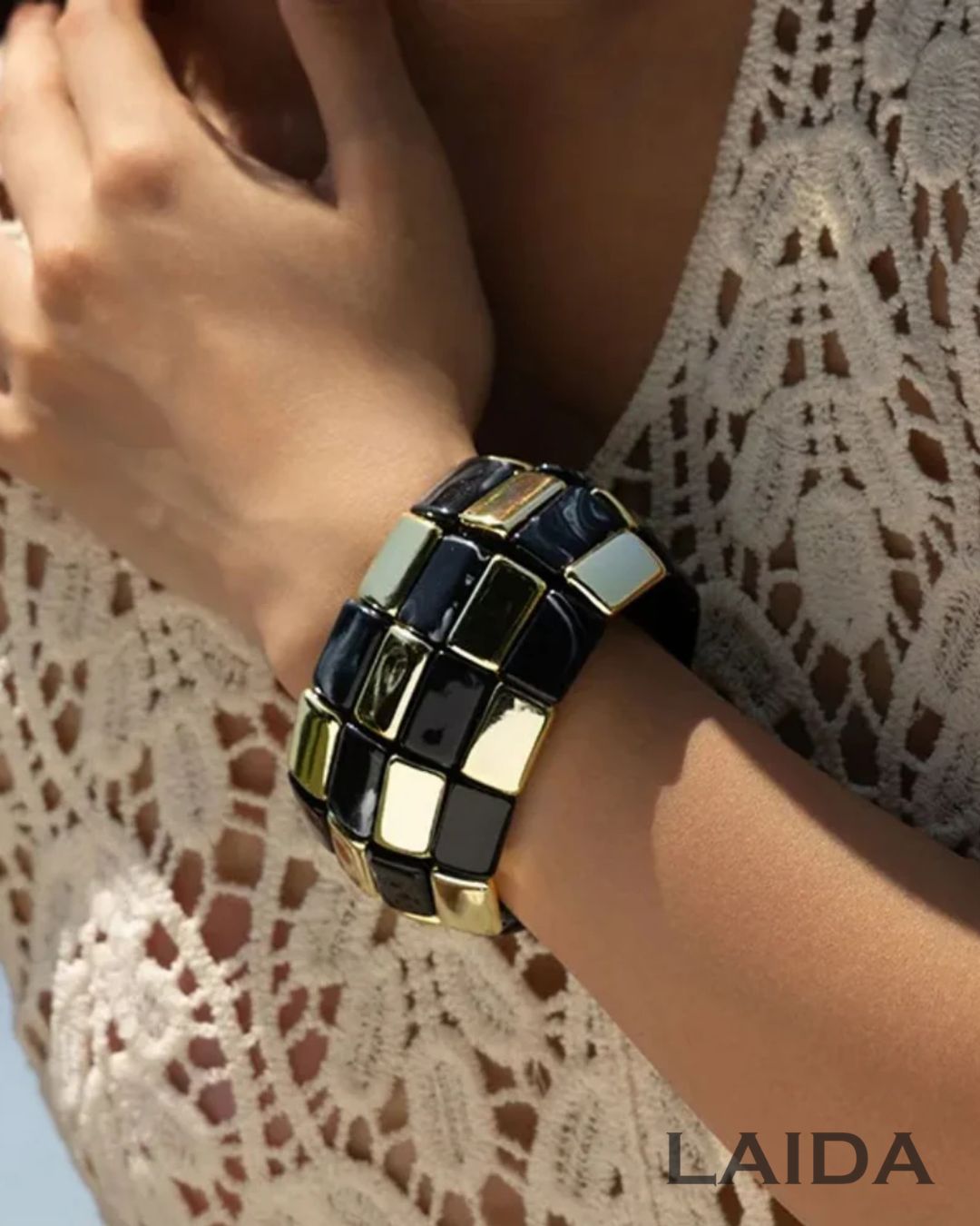 Black Retro Acrylic square Patchwork Bracelet