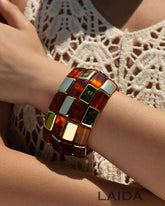 Brown Retro Acrylic square Patchwork Bracelet