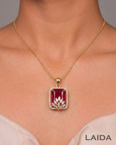 Noor Ruby 18K Gold Plated American Diamond Pendant Set