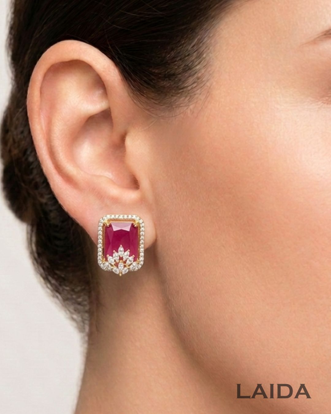 Noor Ruby 18K Gold Plated American Diamond Pendant Set
