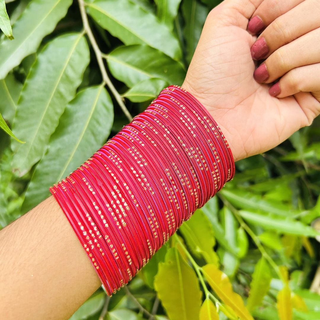 Chandni AD Gold Stone Studded 36 Red Bangles