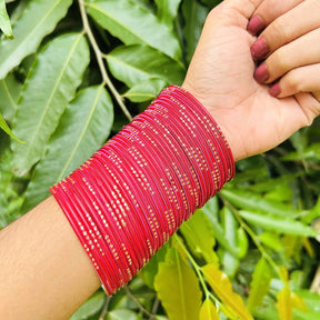 Chandni AD Gold Stone Studded 36 Red Bangles