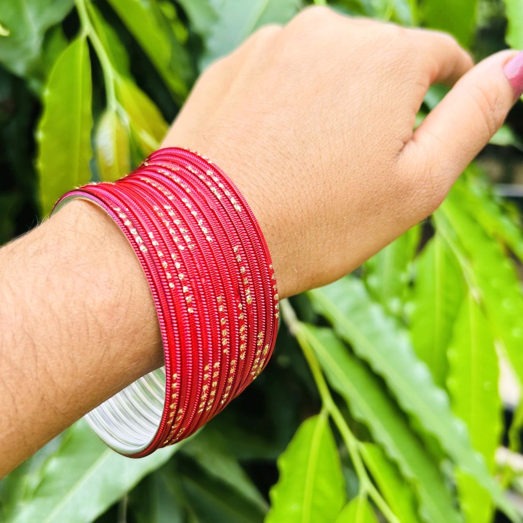 Chandni AD Gold Stone Studded 36 Red Bangles
