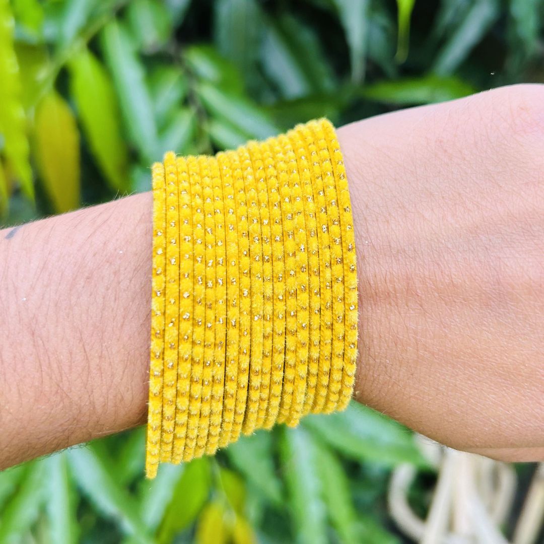 Chandni AD Gold Stone Studded 36 Yellow Bangles
