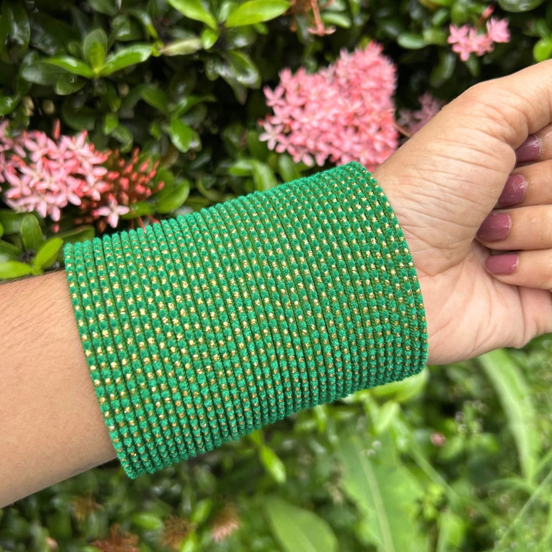 Chandni AD Gold Stone Studded 36 Green Bangles