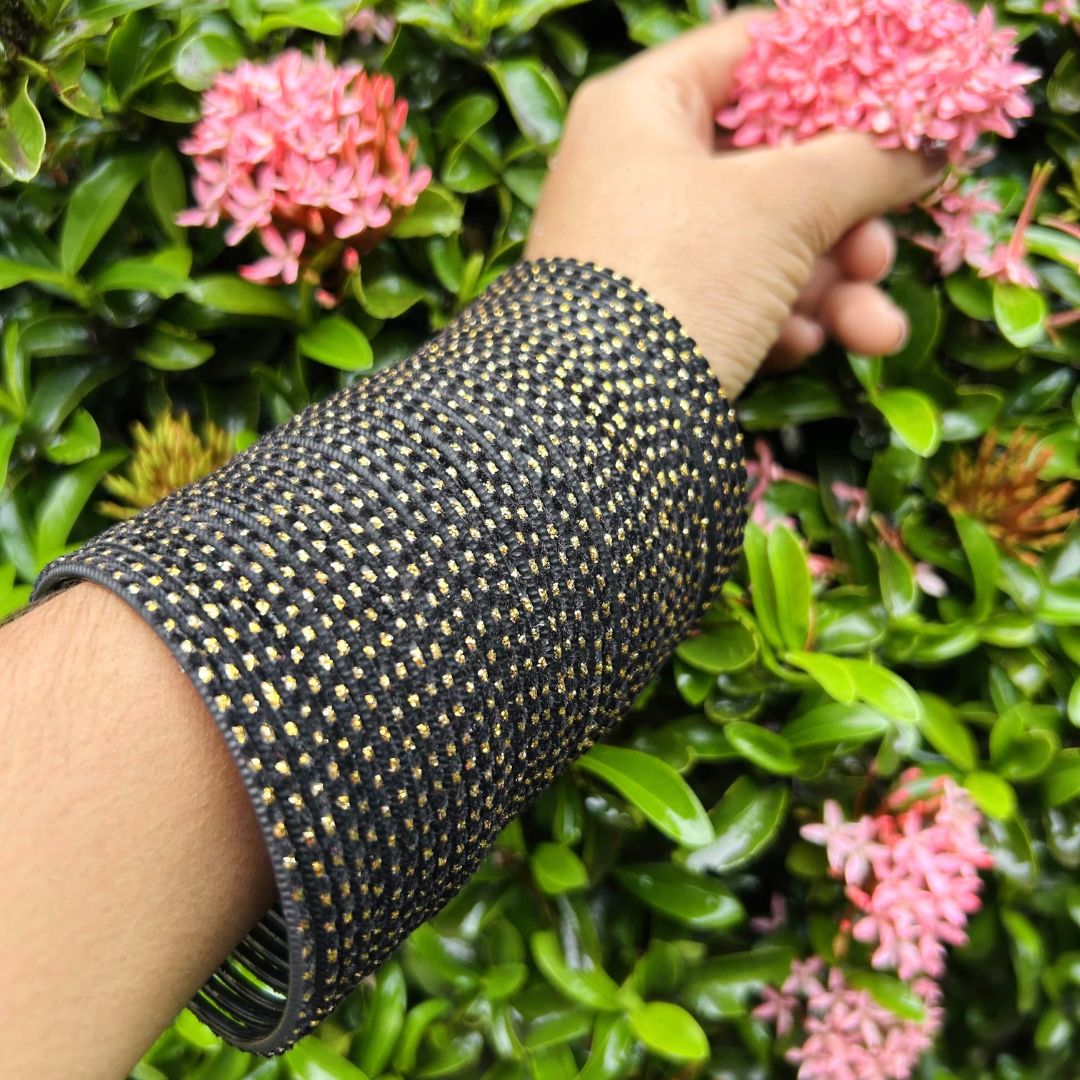 Chandni AD Gold Stone Studded 36 Black Bangles