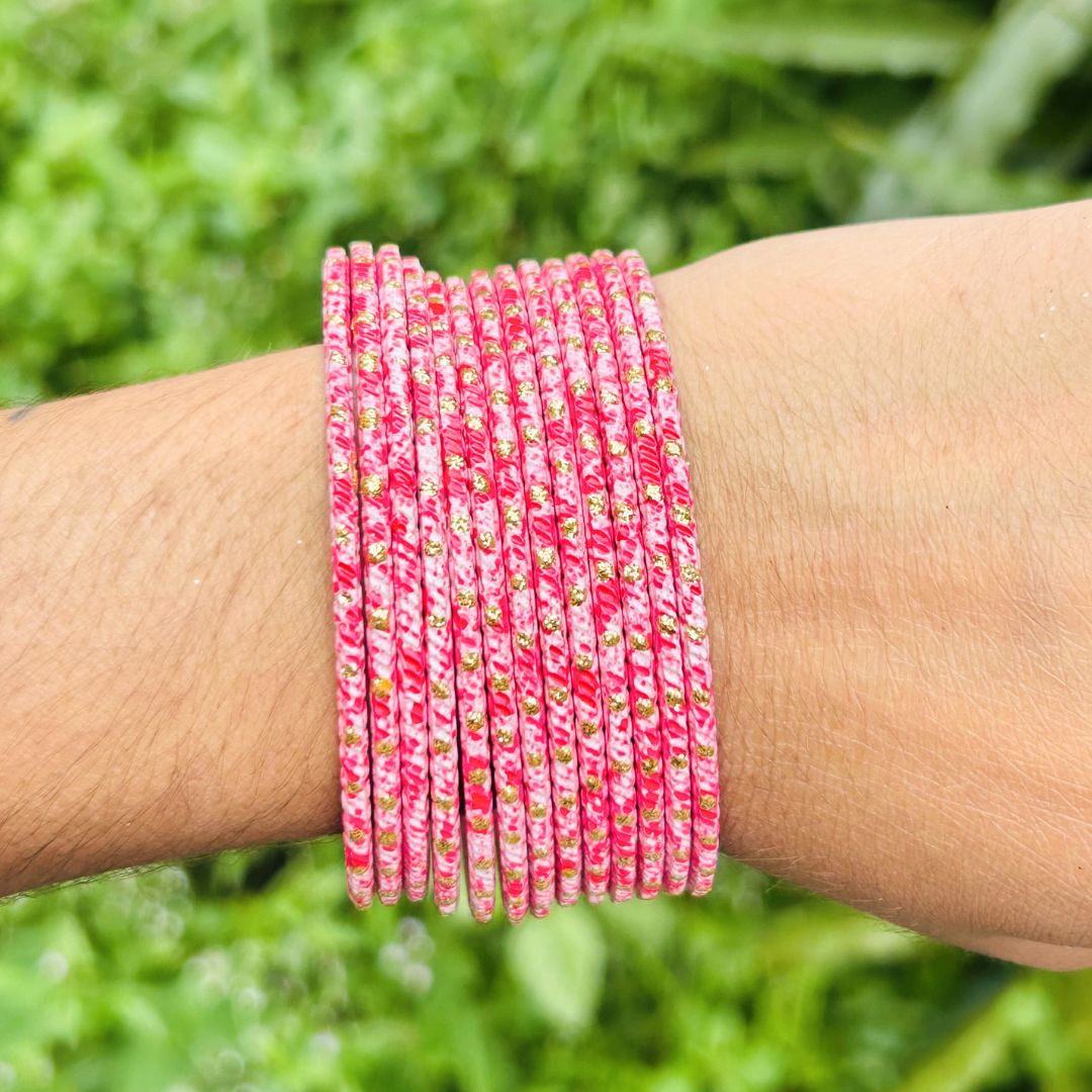 Chandni AD Gold Stone Studded 36 Pink Bangles
