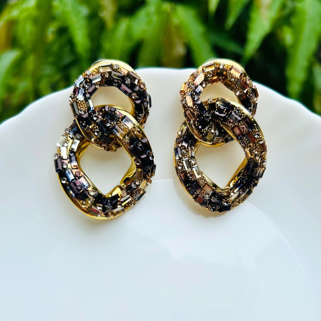 Bling Blogger Black And Golden Entangled Statement Earrings