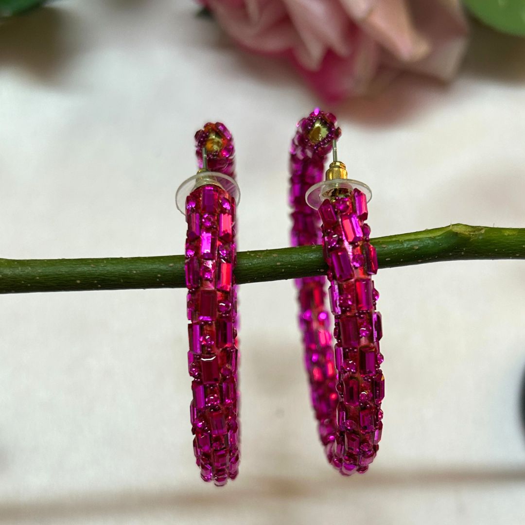 Bling Blogger Fuschia Pink  Hoop Earrings - Big