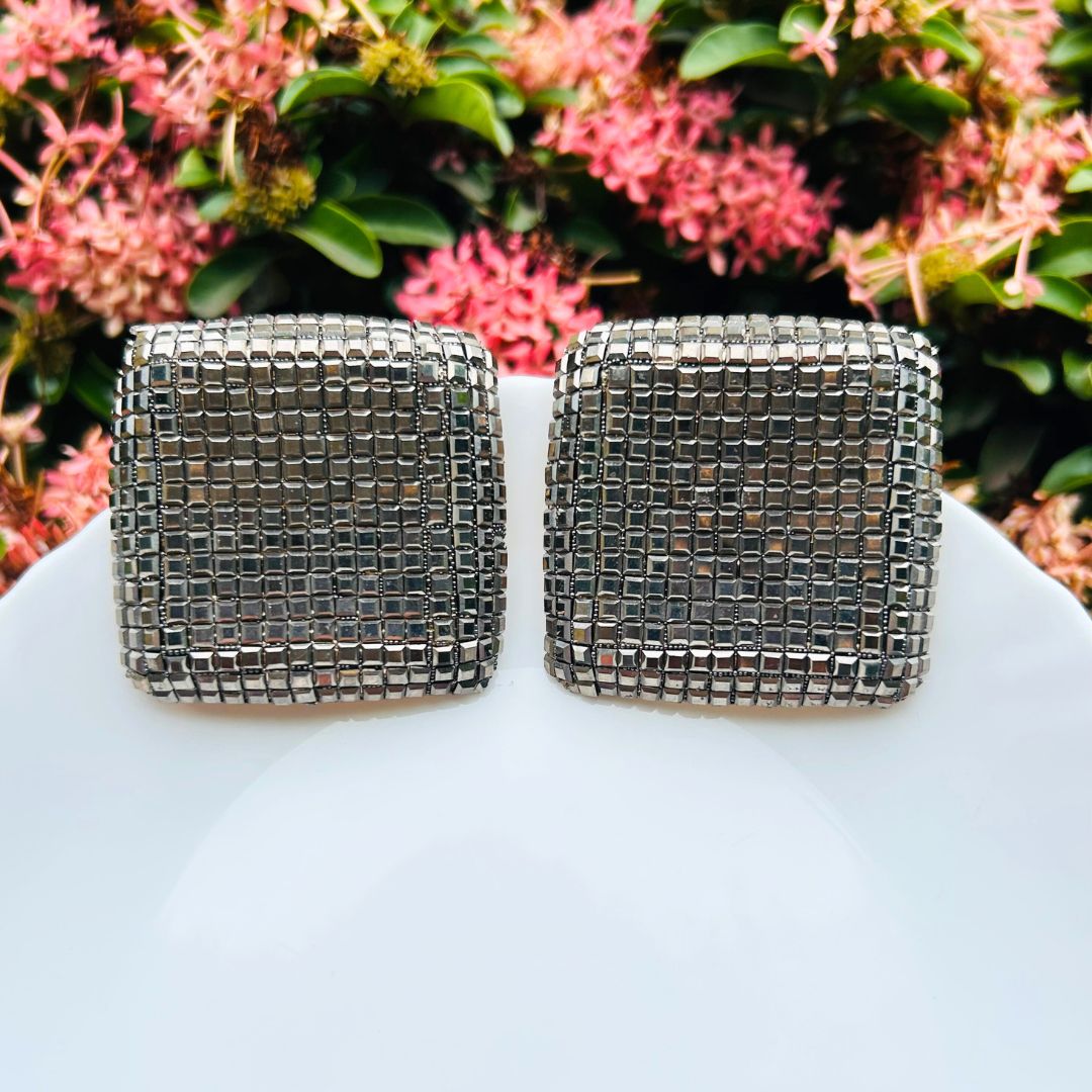 Bling Blogger Rhodium Square Earrings - Big