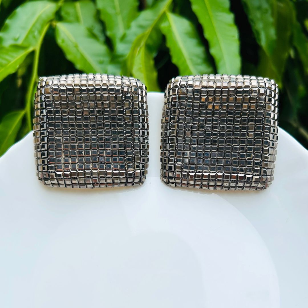Bling Blogger Rhodium Square Earrings - Big